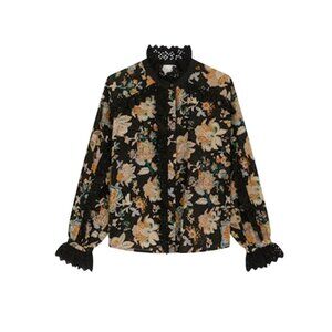 Leon & Harper Cathal Mahat Shirt Blouse Top Womens Medium Black Floral Cotton